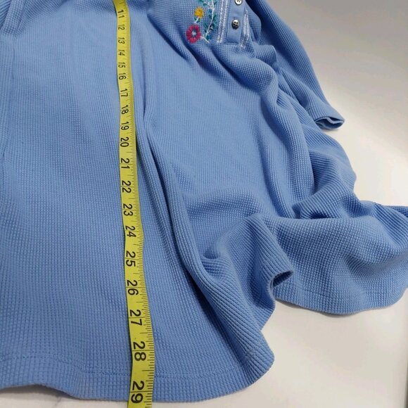 Woman Within Thermal Shirt Size 2X Blue Embroidered Long Sleeve - Picture 3 of 6